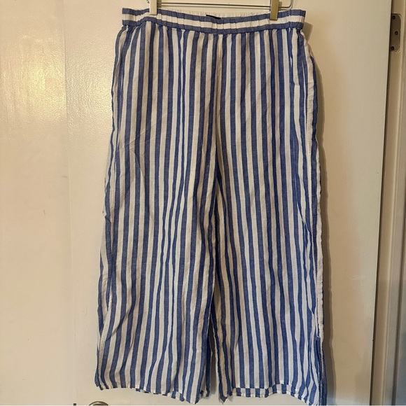 J Crew Womens Blue White Stripe Wide Leg Pull on Pants Cropped Beachy Nautical L - Picture 4 of 7